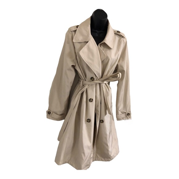 Stoosh ecru classic timeless double breasted belted trenchcoat size large new - Picture 15 of 16